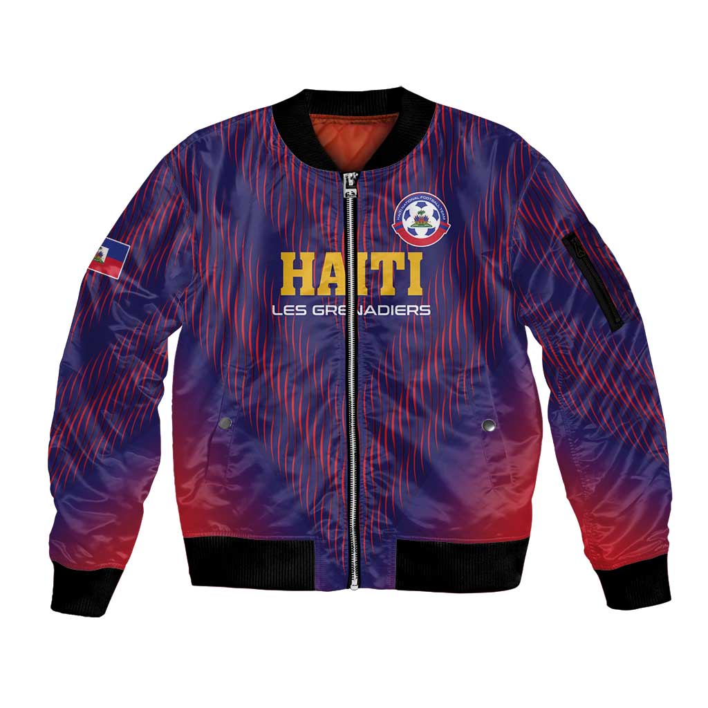 Custom Haiti Football Sleeve Zip Bomber Jacket Come On Les Grenadiers