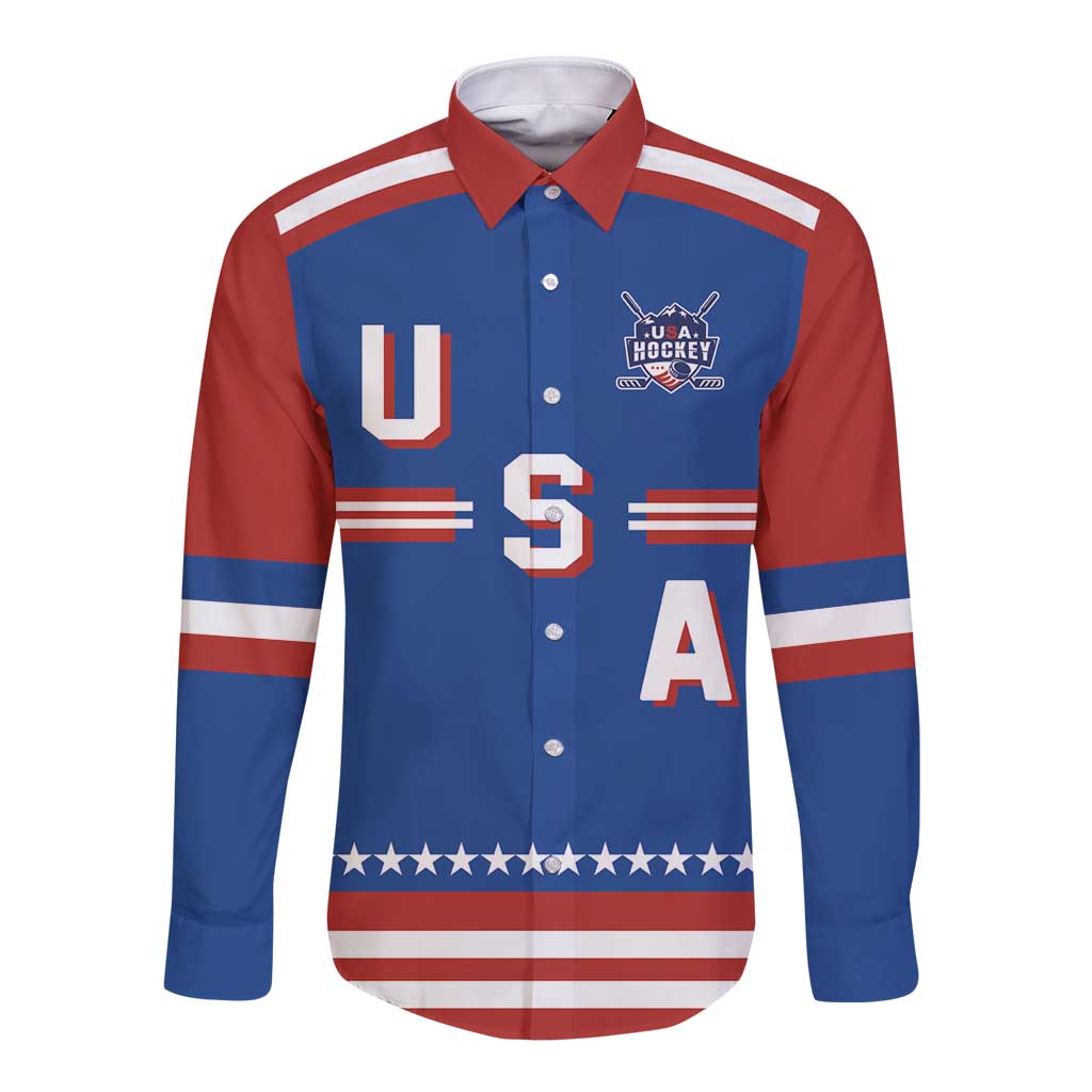 Custom Hockey 2026 USA Blue Long Sleeve Button Shirt United States Go Champions