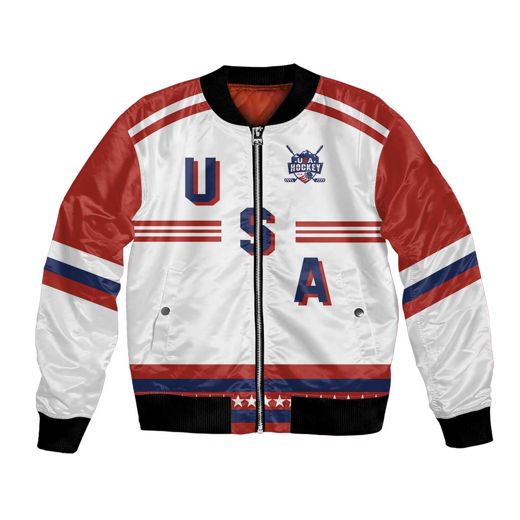 Custom Hockey 2026 USA White Bomber Jacket United States Go Champions