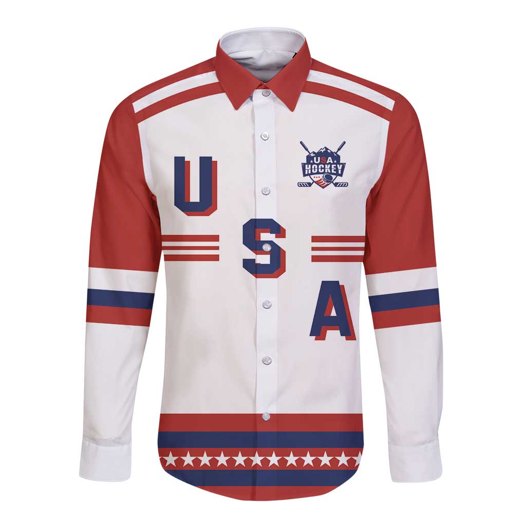 Custom Hockey 2026 USA White Long Sleeve Button Shirt United States Go Champions