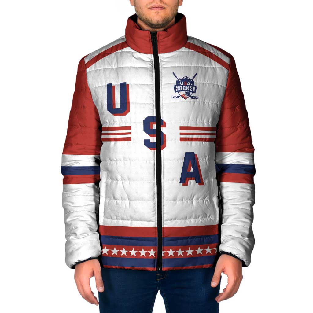 Custom Hockey 2026 USA White Padded Jacket United States Go Champions