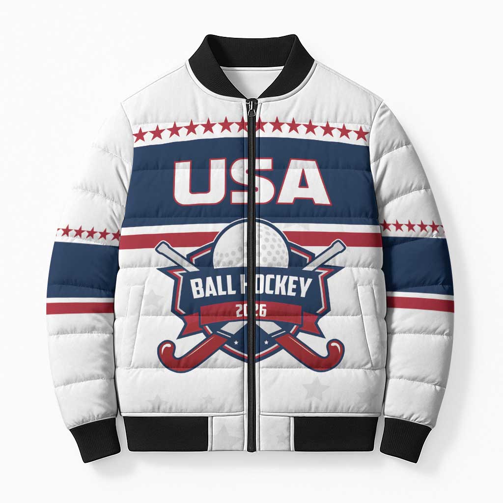 Custom Ball Hockey 2026 USA Bomber Puffer Jacket US Team Go Champions