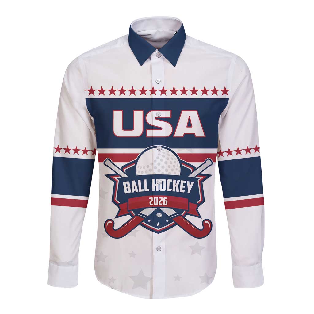 Custom Ball Hockey 2026 USA Long Sleeve Button Shirt US Team Go Champions