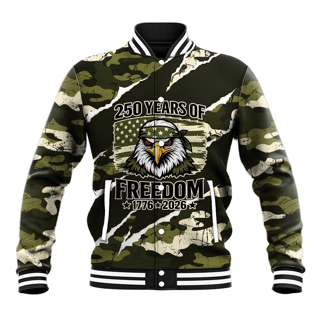 Personalized USA 250th Anniversary Baseball Jacket Eagle Camouflage Zipper Stylized