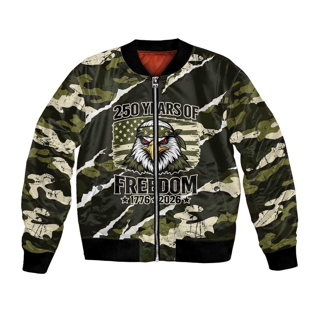 Personalized USA 250th Anniversary Bomber Jacket Eagle Camouflage Zipper Stylized
