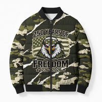 Personalized USA 250th Anniversary Bomber Puffer Jacket Eagle Camouflage Zipper Stylized