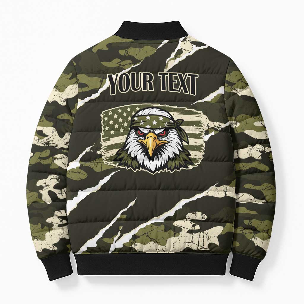 Personalized USA 250th Anniversary Bomber Puffer Jacket Eagle Camouflage Zipper Stylized