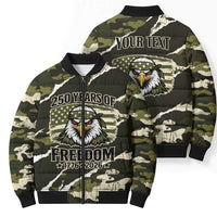 Personalized USA 250th Anniversary Bomber Puffer Jacket Eagle Camouflage Zipper Stylized
