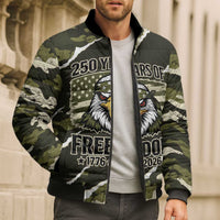 Personalized USA 250th Anniversary Bomber Puffer Jacket Eagle Camouflage Zipper Stylized