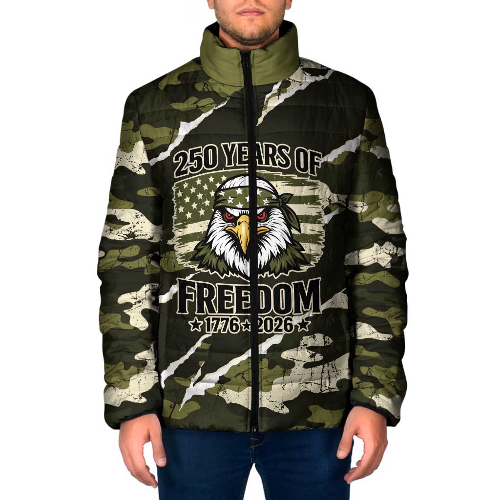 Personalized USA 250th Anniversary Padded Jacket Eagle Camouflage Zipper Stylized