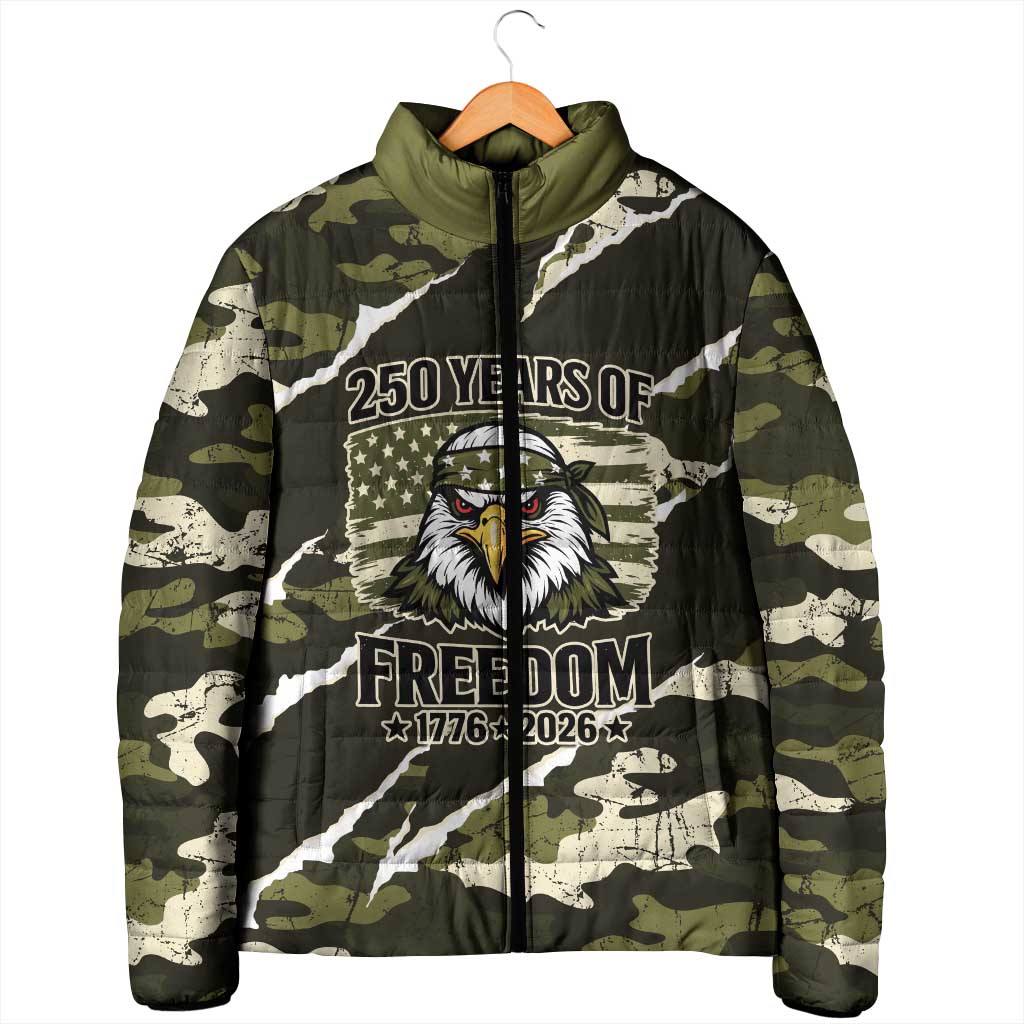 Personalized USA 250th Anniversary Padded Jacket Eagle Camouflage Zipper Stylized