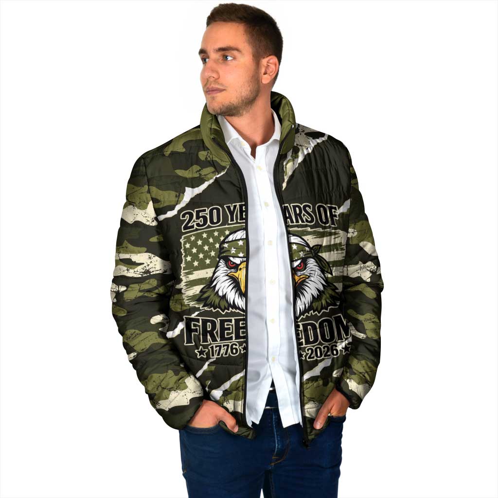 Personalized USA 250th Anniversary Padded Jacket Eagle Camouflage Zipper Stylized