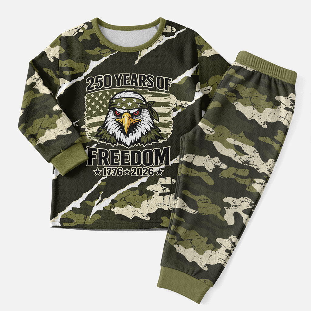 Personalized USA 250th Anniversary Christmas Pajama Set Eagle Camouflage Zipper Stylized