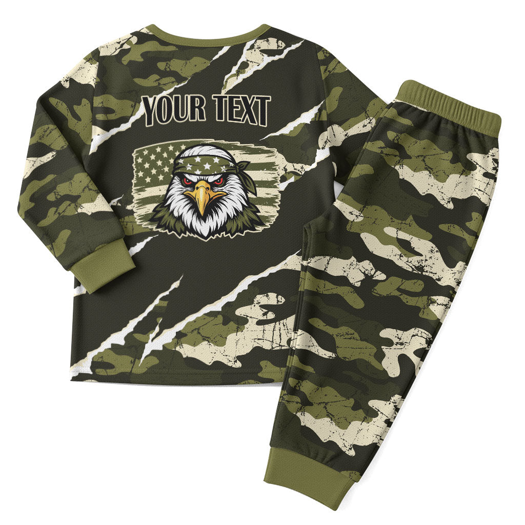 Personalized USA 250th Anniversary Christmas Pajama Set Eagle Camouflage Zipper Stylized