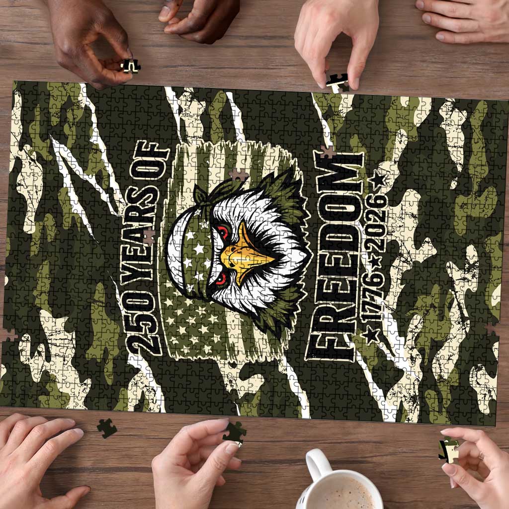 USA 250th Anniversary Puzzle Eagle Camouflage Zipper Stylized