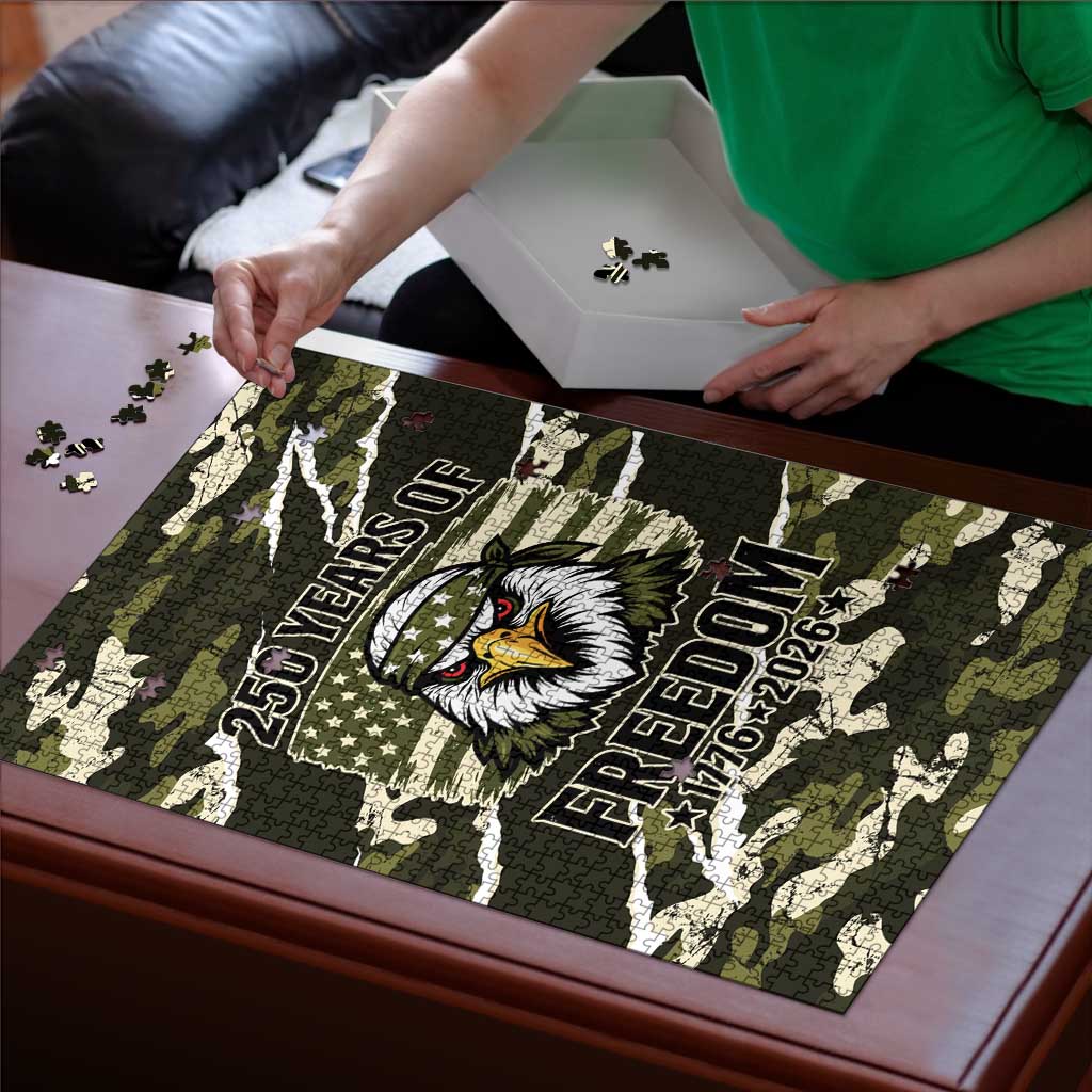 USA 250th Anniversary Puzzle Eagle Camouflage Zipper Stylized