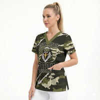 Personalized USA 250th Anniversary Scrub Top Eagle Camouflage Zipper Stylized