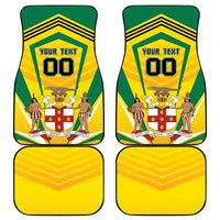 Set of four car floor mats: two yellow chevron mats and two green-yellow jersey graphic mats