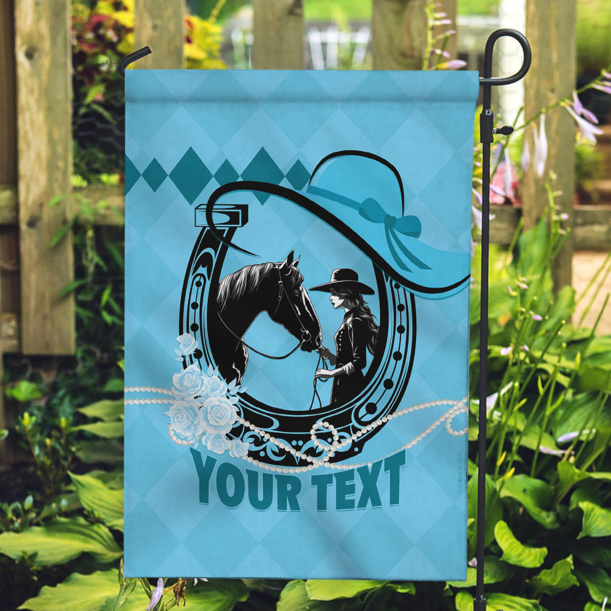 Personalized Kentucky Horse Racing 2024 Garden Flag Beauty and The Horse Blue Version - Wonder Print Shop