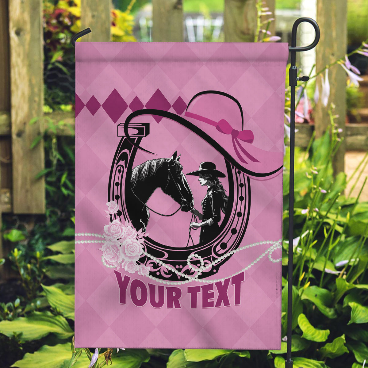 Personalized Kentucky Horse Racing 2024 Garden Flag Beauty and The Horse Pink Version - Wonder Print Shop