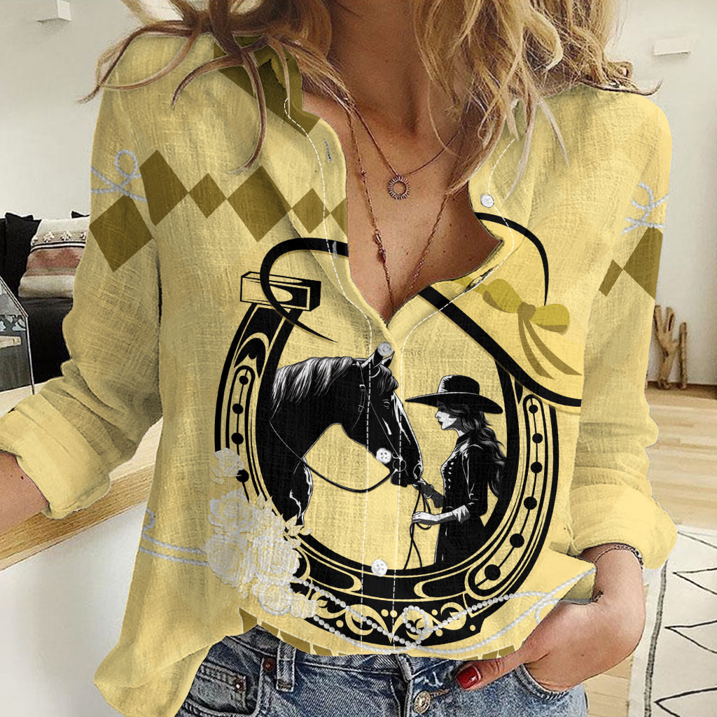 Personalized Kentucky Horse Racing 2024 Women Casual Shirt Beauty and The Horse Yellow Version - Wonder Print Shop