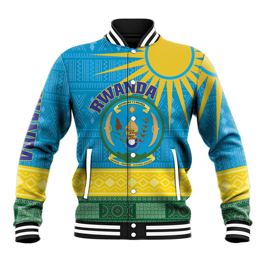 Personalized Rwanda Baseball Jacket Coat of Arms With African Pattern