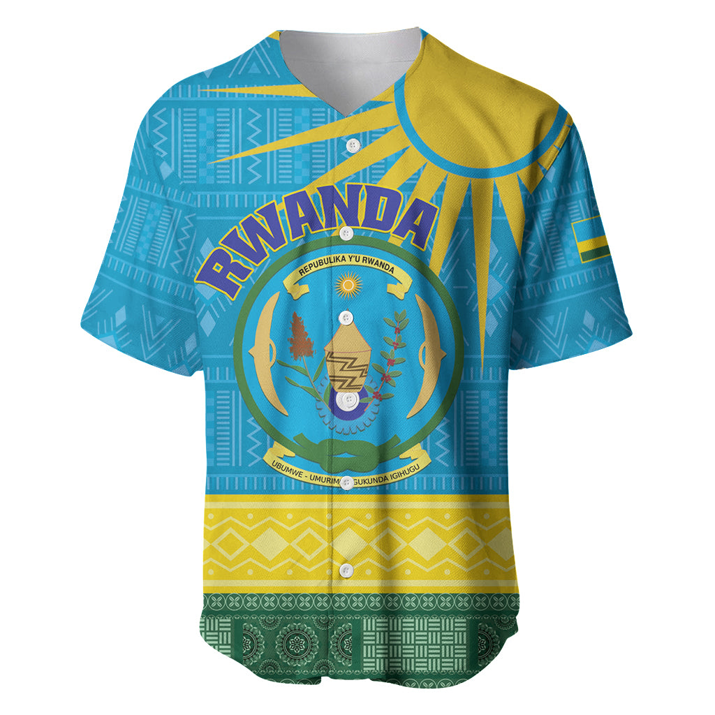 Personalized Rwanda Baseball Jersey Coat of Arms With African Pattern - Wonder Print Shop