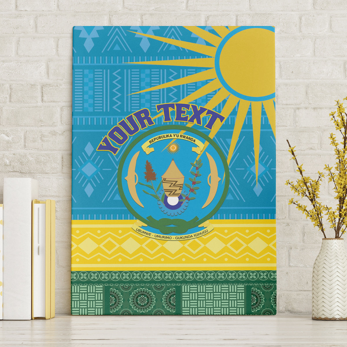 Personalized Rwanda Canvas Wall Art Coat of Arms With African Pattern - Wonder Print Shop