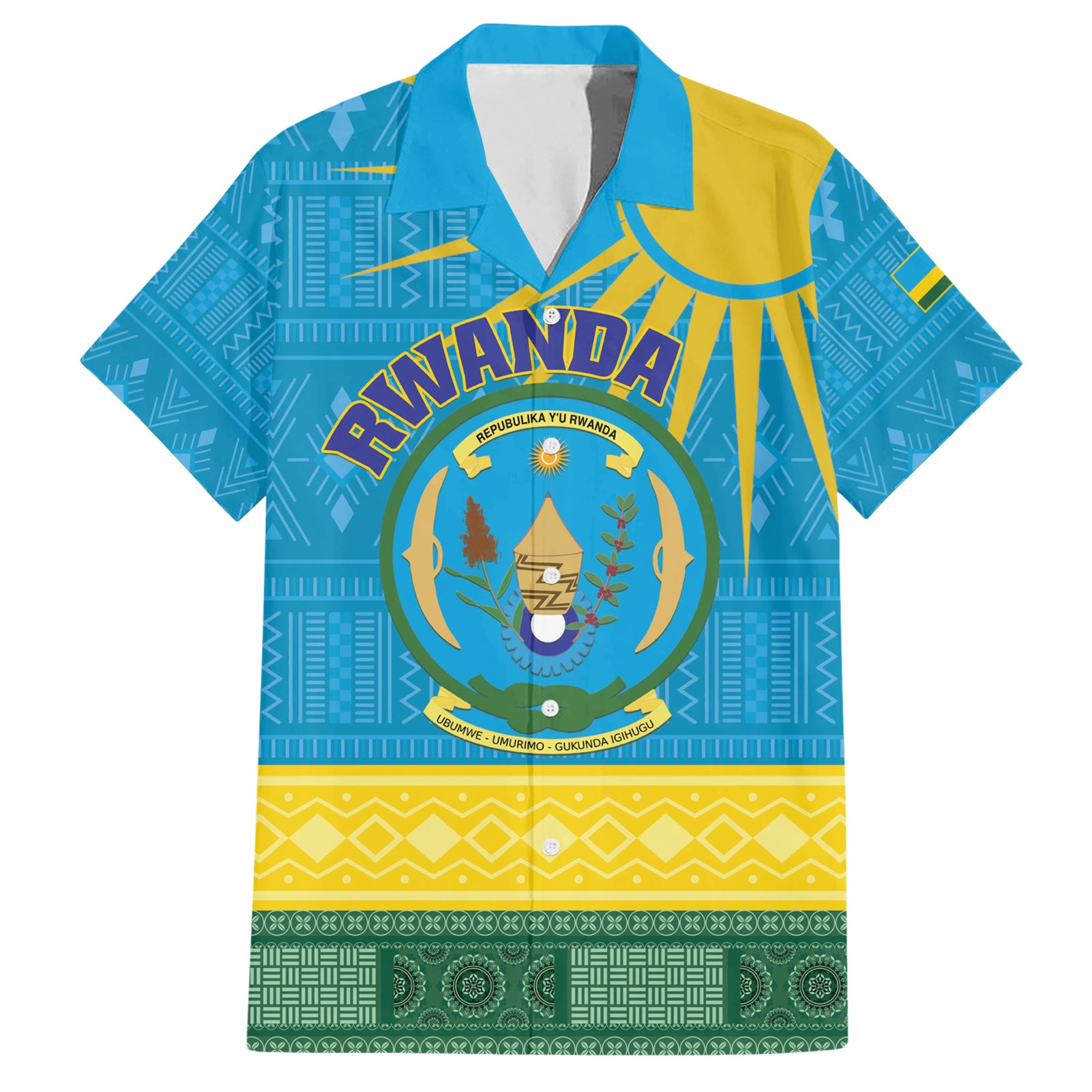 Personalized Rwanda Hawaiian Shirt Coat of Arms With African Pattern - Wonder Print Shop