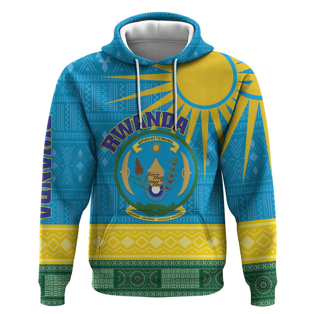 Personalized Rwanda Hoodie Coat of Arms With African Pattern - Wonder Print Shop