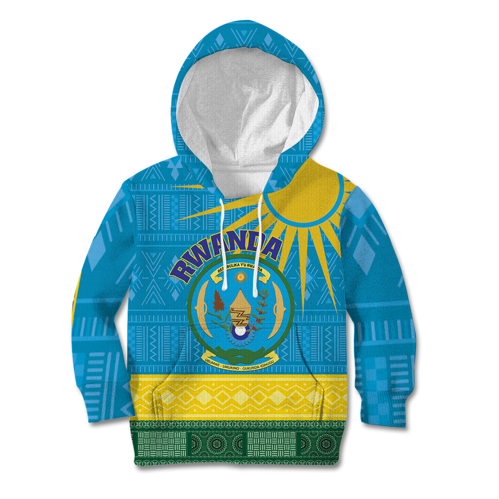 Personalized Rwanda Kid Hoodie Coat of Arms With African Pattern - Wonder Print Shop