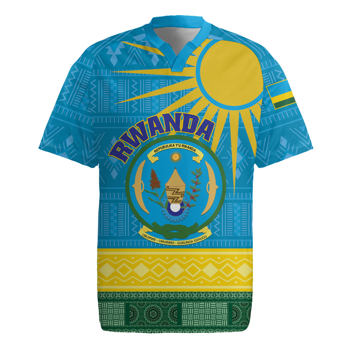 Personalized Rwanda Rugby Jersey Coat of Arms With African Pattern