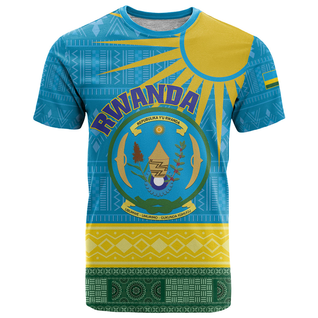 Personalized Rwanda T Shirt Coat of Arms With African Pattern