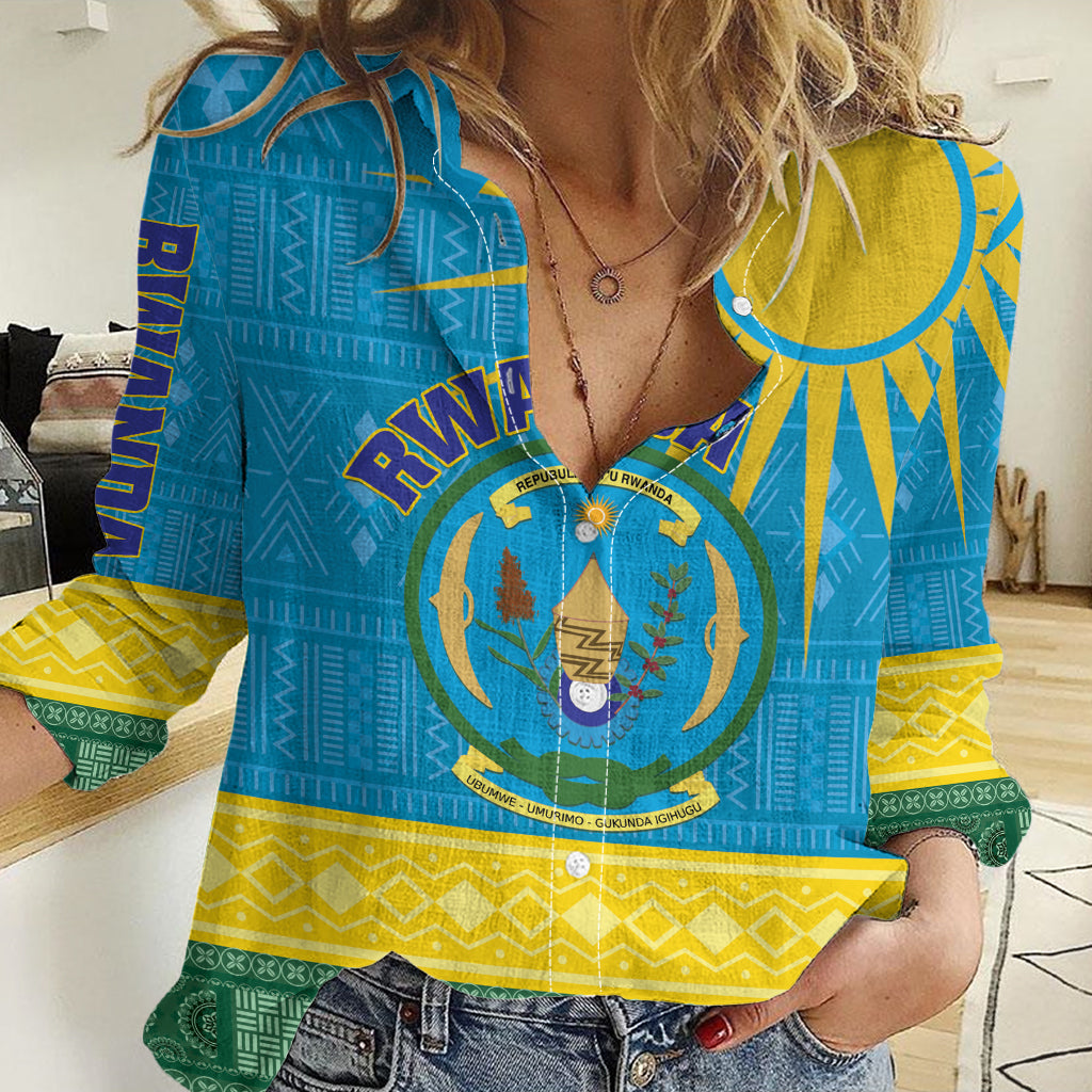 Personalized Rwanda Women Casual Shirt Coat of Arms With African Pattern