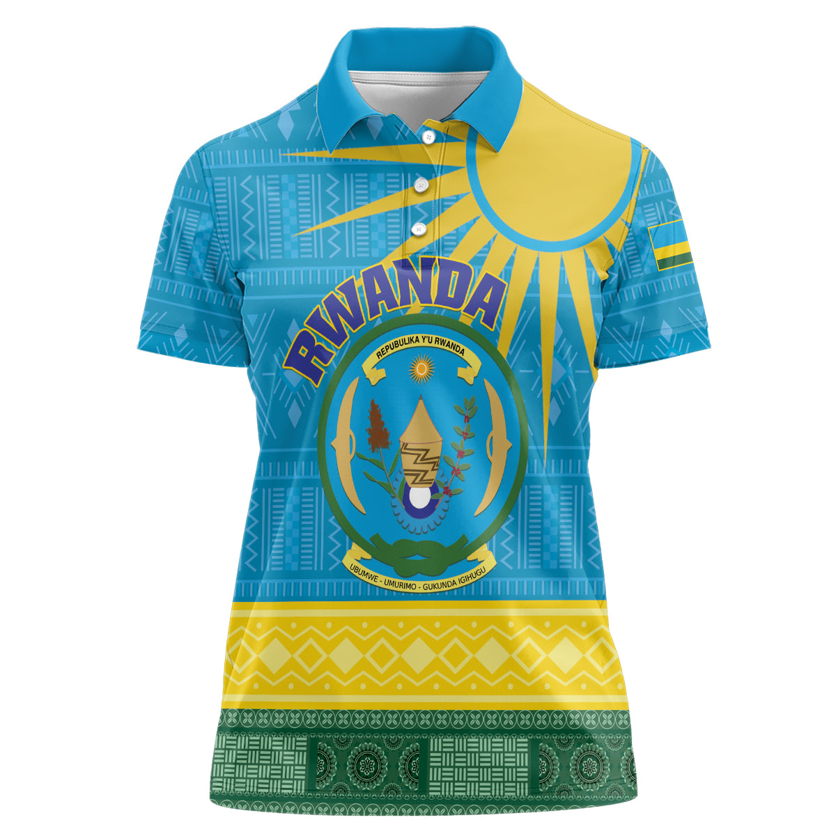 Personalized Rwanda Women Polo Shirt Coat of Arms With African Pattern