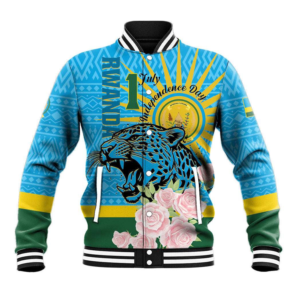 Rwanda Independence Day Baseball Jacket Leopard With Roses