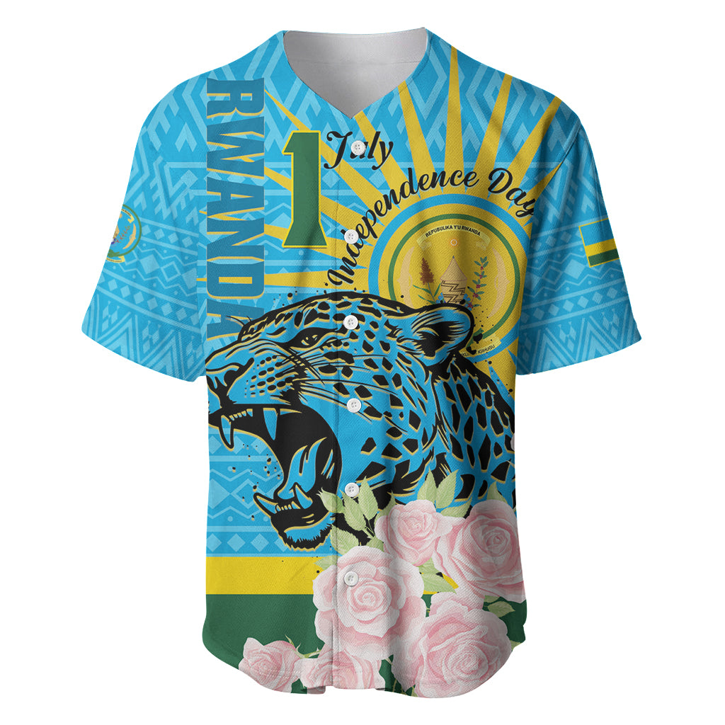 Rwanda Independence Day Baseball Jersey Leopard With Roses - Wonder Print Shop