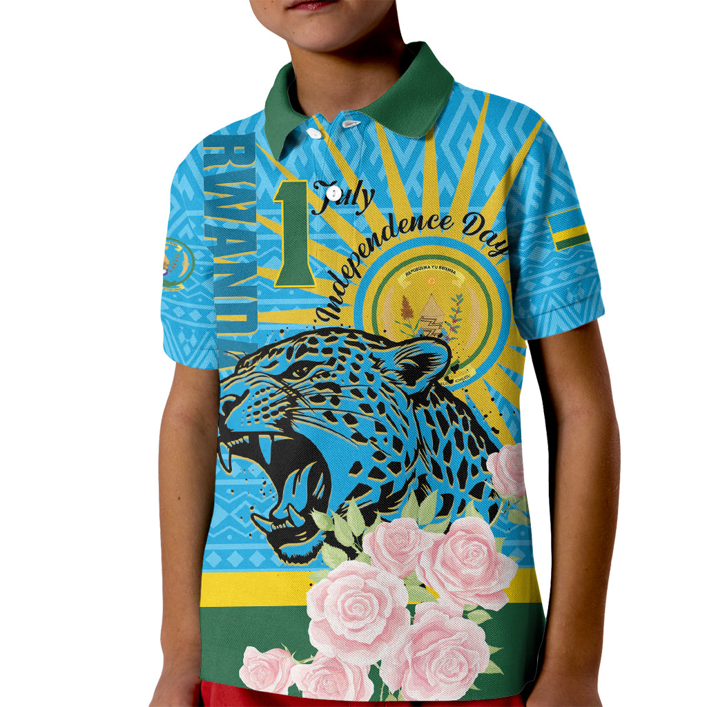 Rwanda Independence Day Kid Polo Shirt Leopard With Roses - Wonder Print Shop