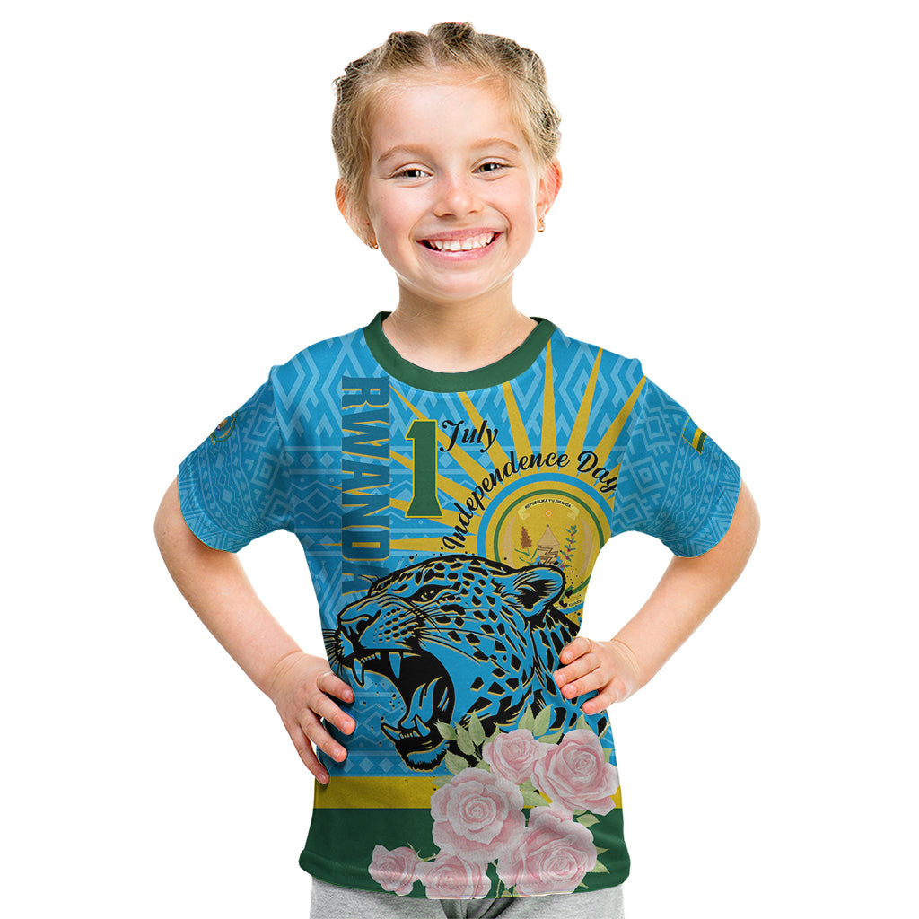 Rwanda Independence Day Kid T Shirt Leopard With Roses - Wonder Print Shop