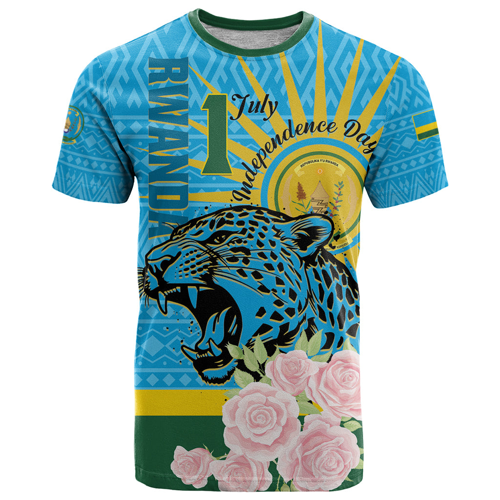 Rwanda Independence Day T Shirt Leopard With Roses