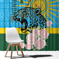 Blue leopard and pink rose window curtain panel with bold animal print and flowers.
