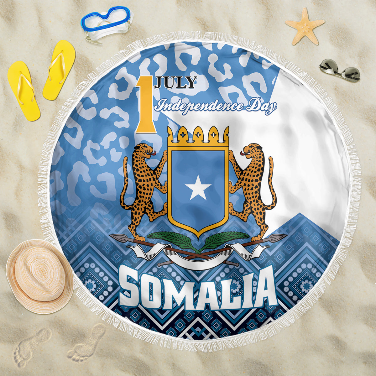 Somalia Independence Day 2024 Beach Blanket Somali Star Leopard Mix African Pattern - Wonder Print Shop