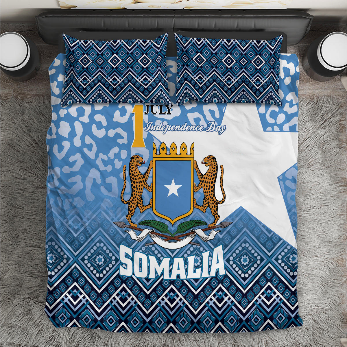 Somalia Independence Day 2024 Bedding Set Somali Star Leopard Mix African Pattern - Wonder Print Shop