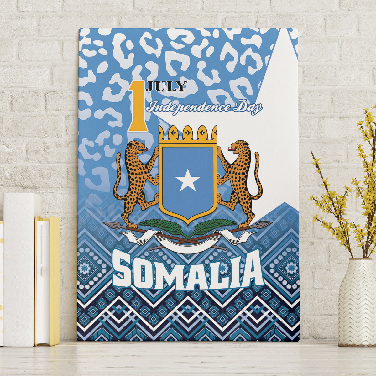 Somalia Independence Day 2024 Canvas Wall Art Somali Star Leopard Mix African Pattern - Wonder Print Shop