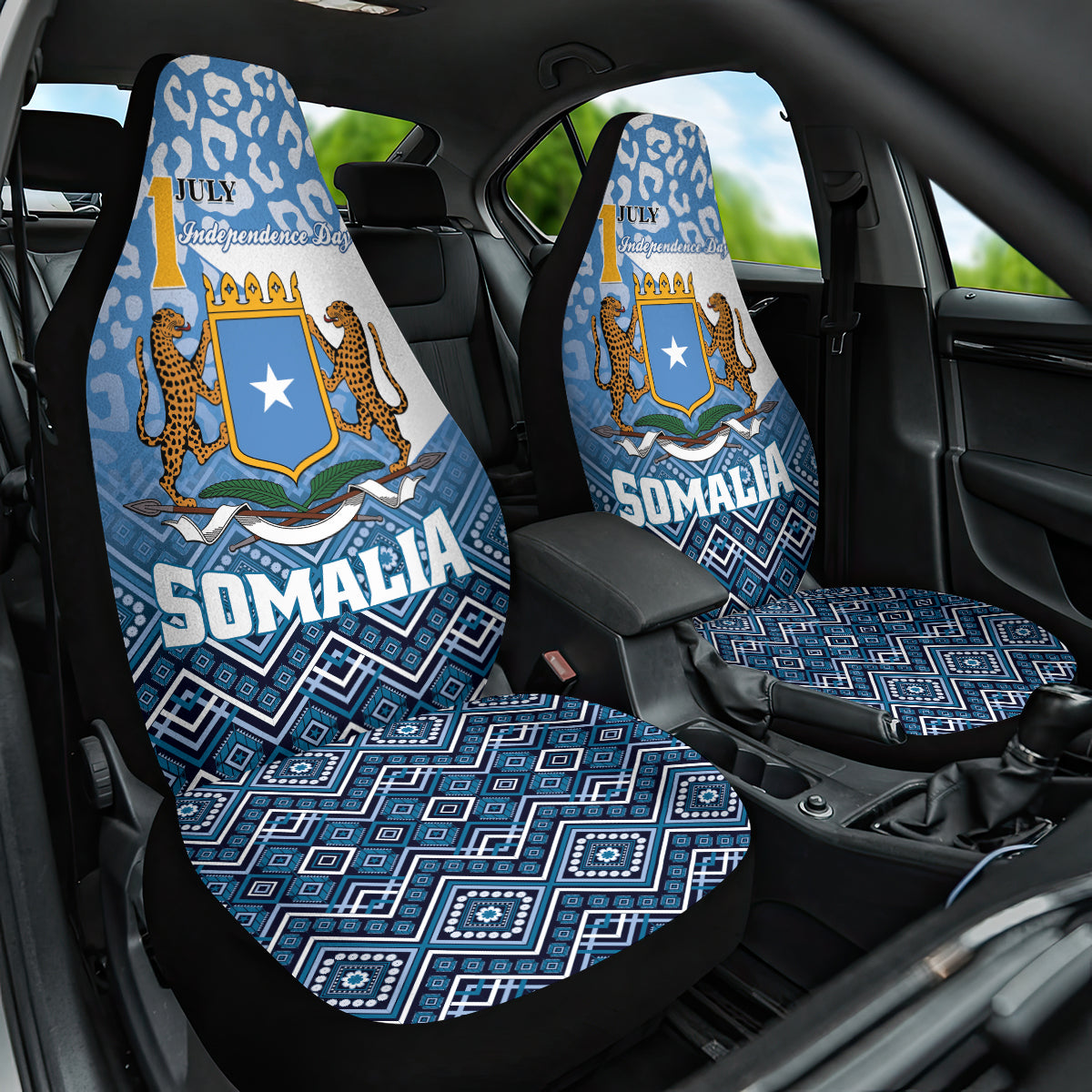 Somalia Independence Day 2024 Car Seat Cover Somali Star Leopard Mix African Pattern - Wonder Print Shop