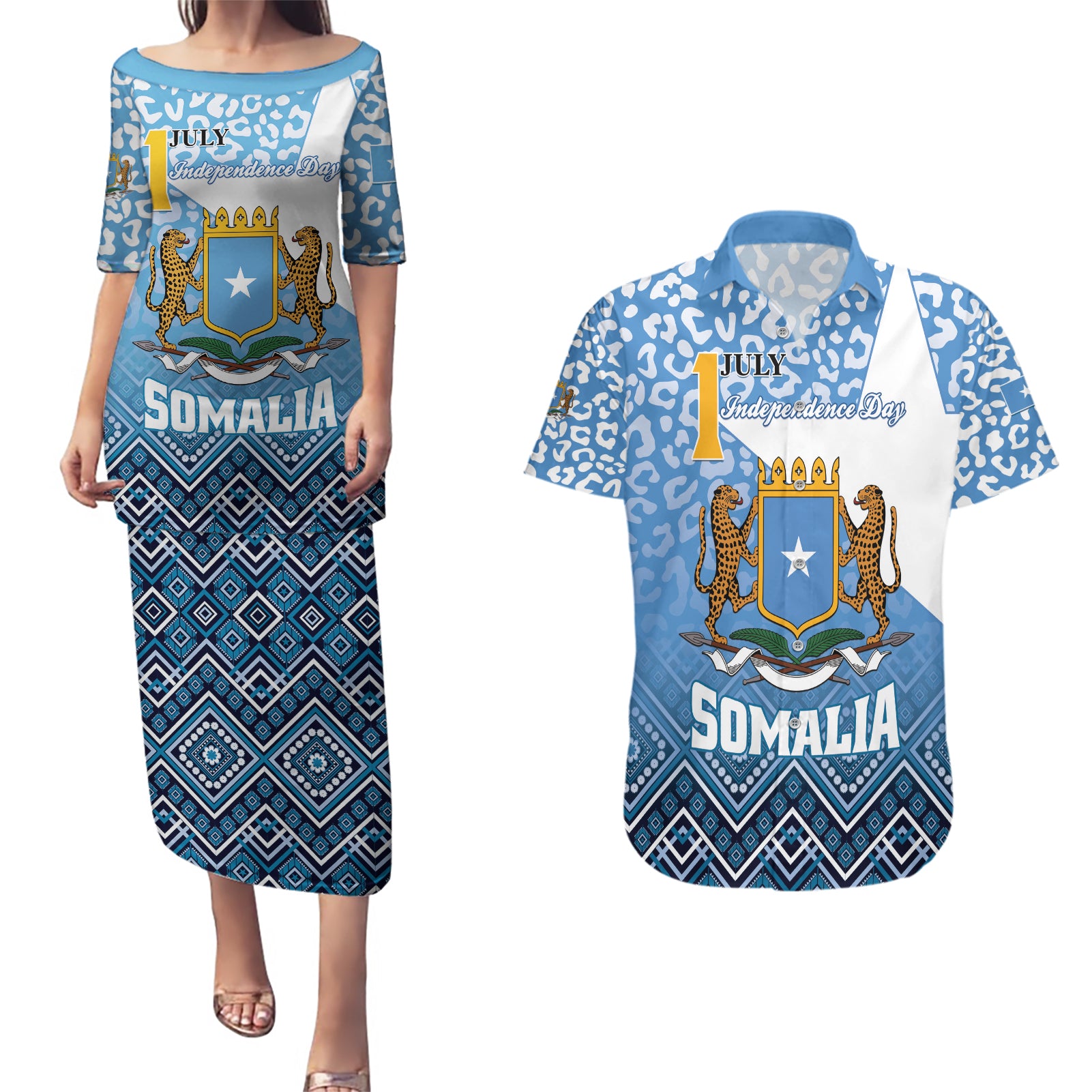 Personalized Somalia Independence Day 2024 Couples Matching Puletasi and Hawaiian Shirt Somali Star Leopard Mix African Pattern - Wonder Print Shop