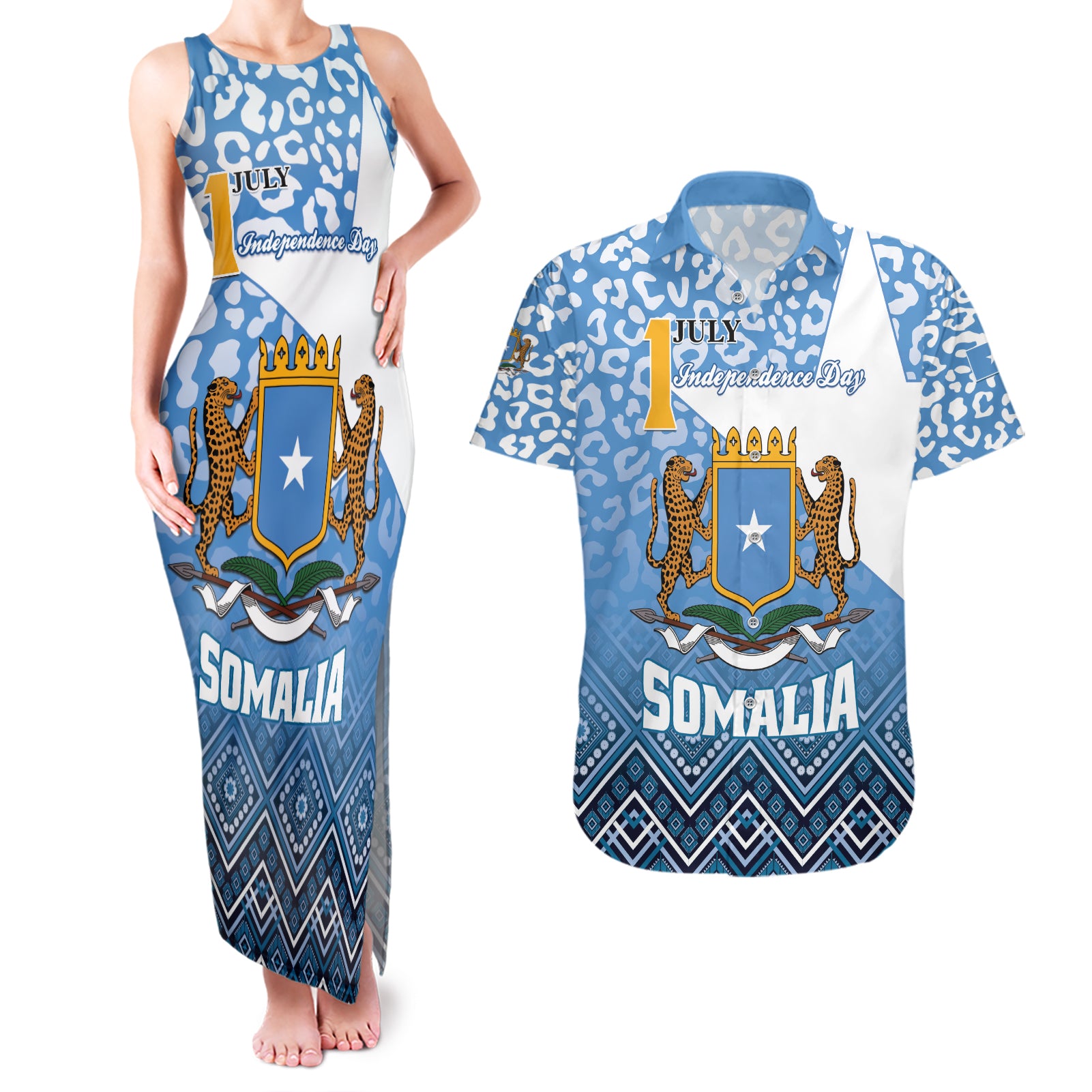 Personalized Somalia Independence Day 2024 Couples Matching Tank Maxi Dress and Hawaiian Shirt Somali Star Leopard Mix African Pattern - Wonder Print Shop