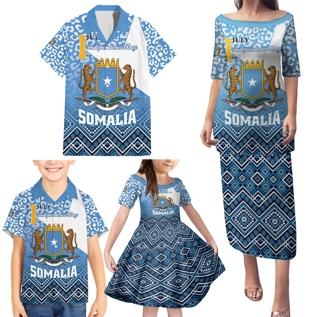 Personalized Somalia Independence Day 2024 Family Matching Puletasi and Hawaiian Shirt Somali Star Leopard Mix African Pattern - Wonder Print Shop