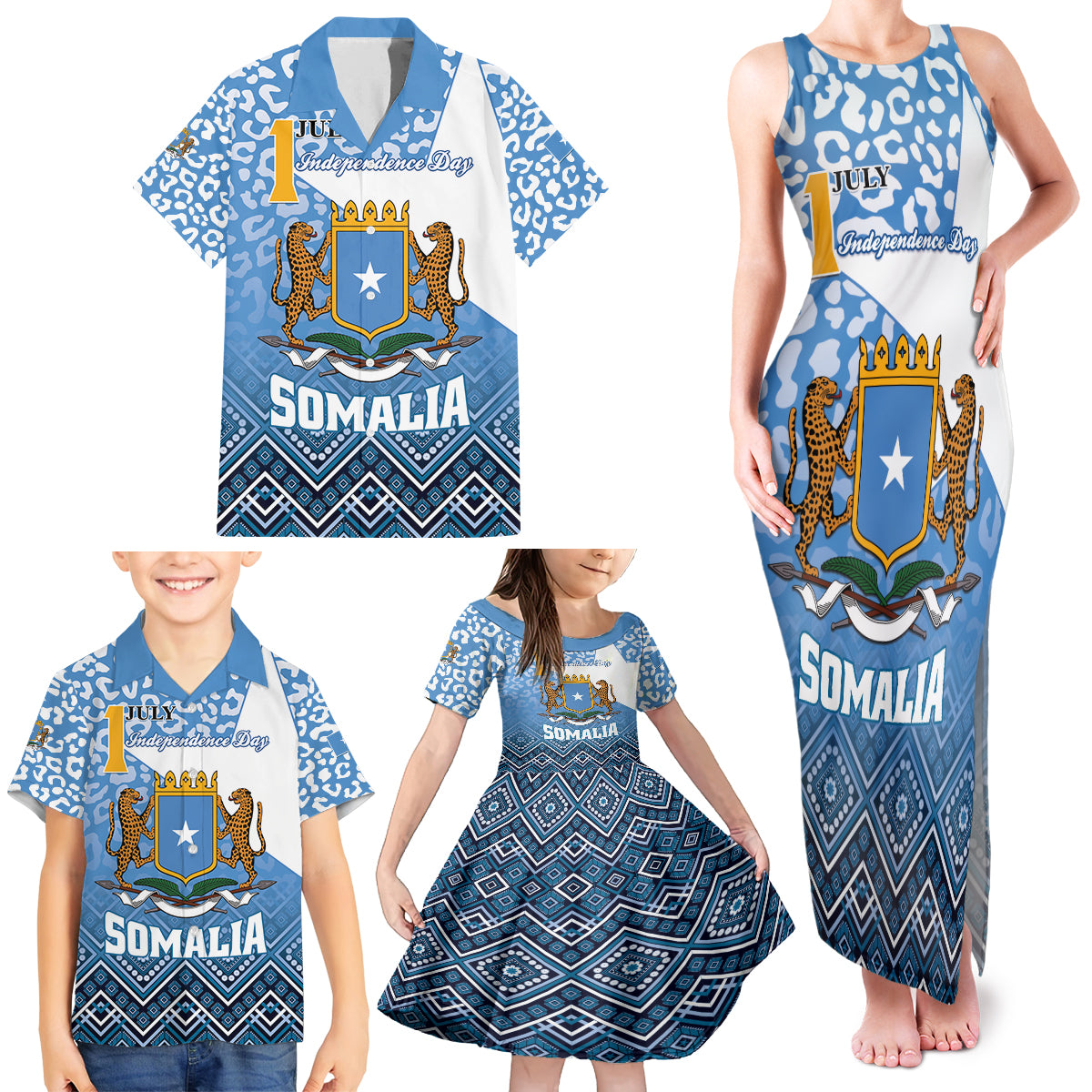 Personalized Somalia Independence Day 2024 Family Matching Tank Maxi Dress and Hawaiian Shirt Somali Star Leopard Mix African Pattern - Wonder Print Shop