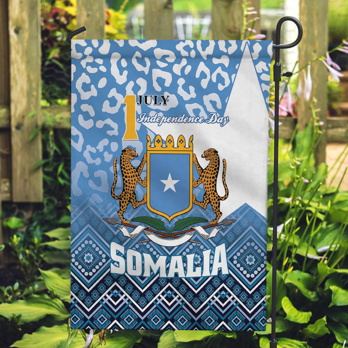 Somalia Independence Day 2024 Garden Flag Somali Star Leopard Mix African Pattern - Wonder Print Shop